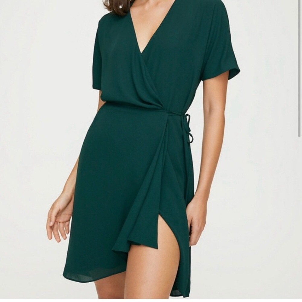 Aritzia Green Wrap Mini Dress